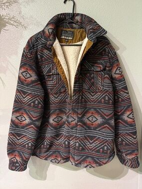 Jachs Men's Patterned Sherpa-Lined Jacket in Charcoal, Rust & Gray